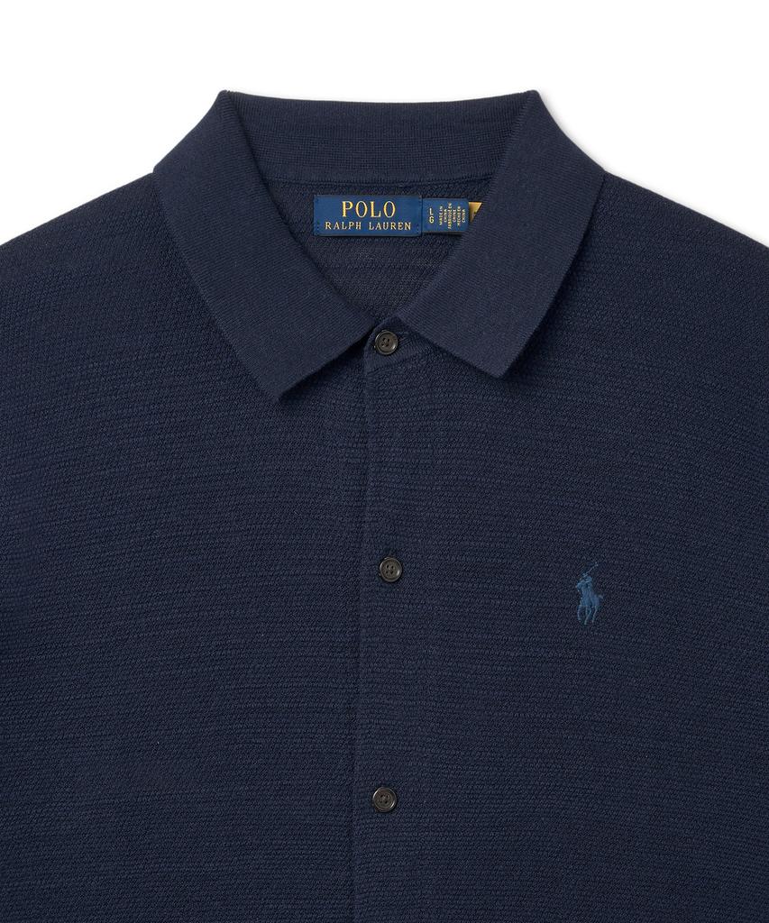 POLO RALPH LAUREN Textured Cotton Linen Shirt Sweater - Bright Navy