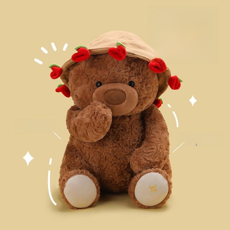 Teddy Cute Bear Filled Pp Cotton Rose Hat Plush Toy Gift For Girls Women