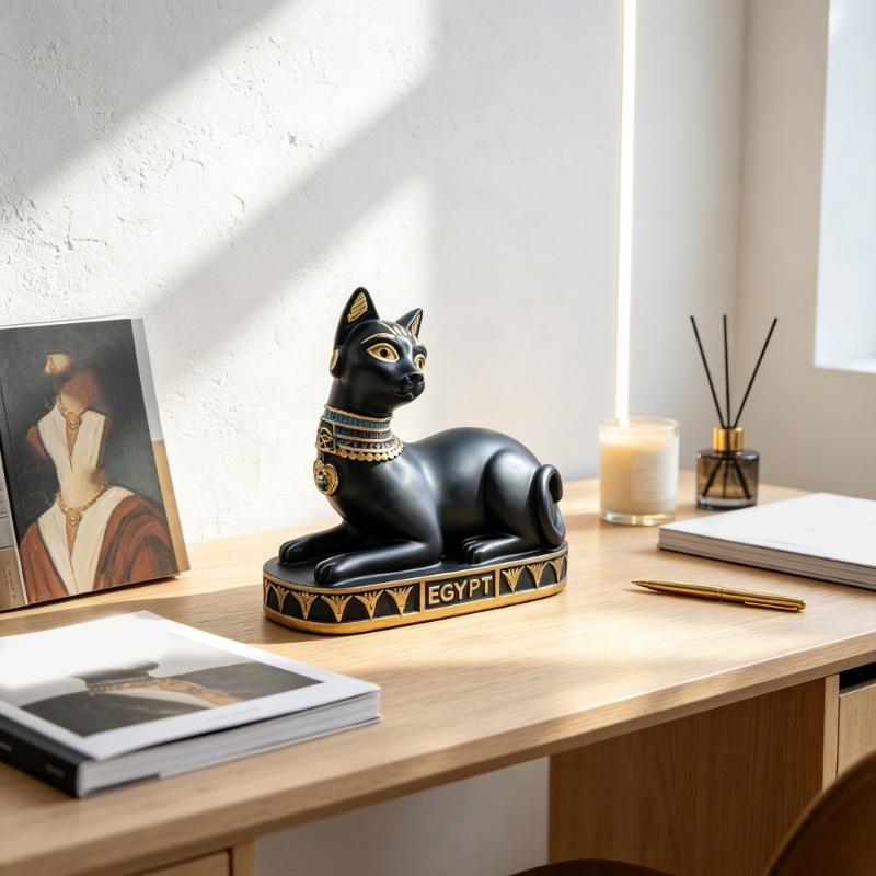 Ancient Egypt Resin Cats Goddess Bastet Figurine for Shelf Styling, Indoor Decorative Statue for Desks, and Display Tables