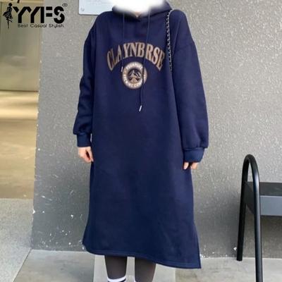 Женская мода Осень Зима Длинный рукав Капюшон Свободный крой Повседневные платья