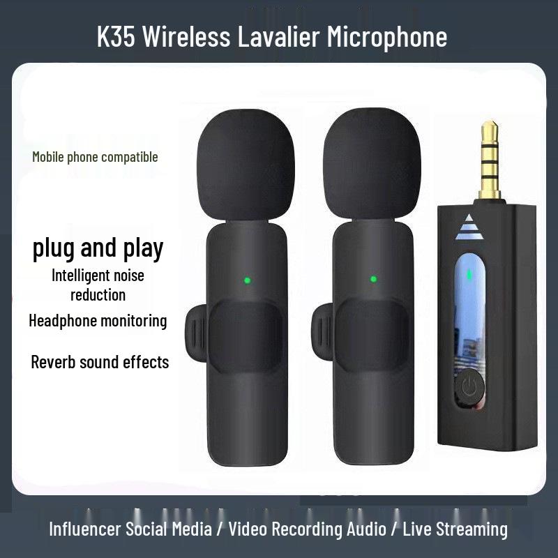 K35 Dual Wireless Lavalier Microphone with Digital Display for Video Recording and Live Streaming