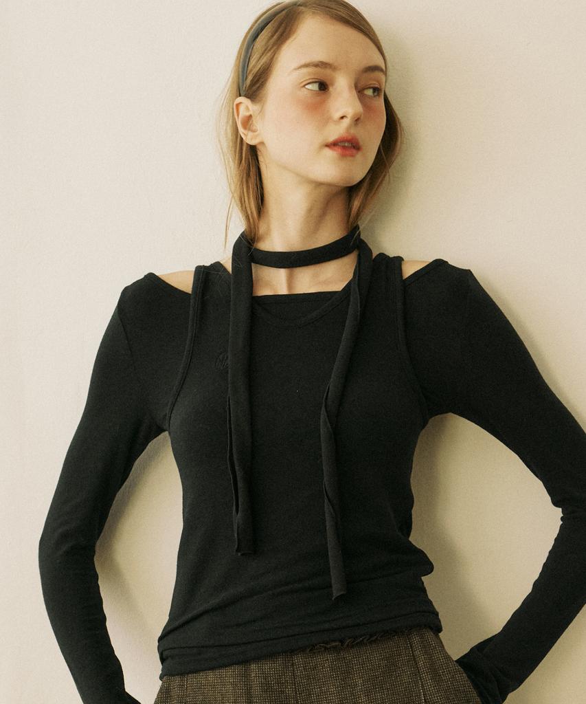 OURHOPE Wool Scarf Layered Long Sleeve - Black