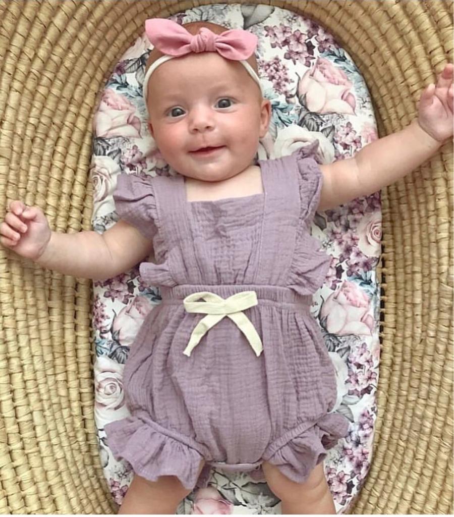 Милая летняя одежда для новорожденных девочек, однотонный комбинезон с оборками и перекрещивающимися рукавами, боди