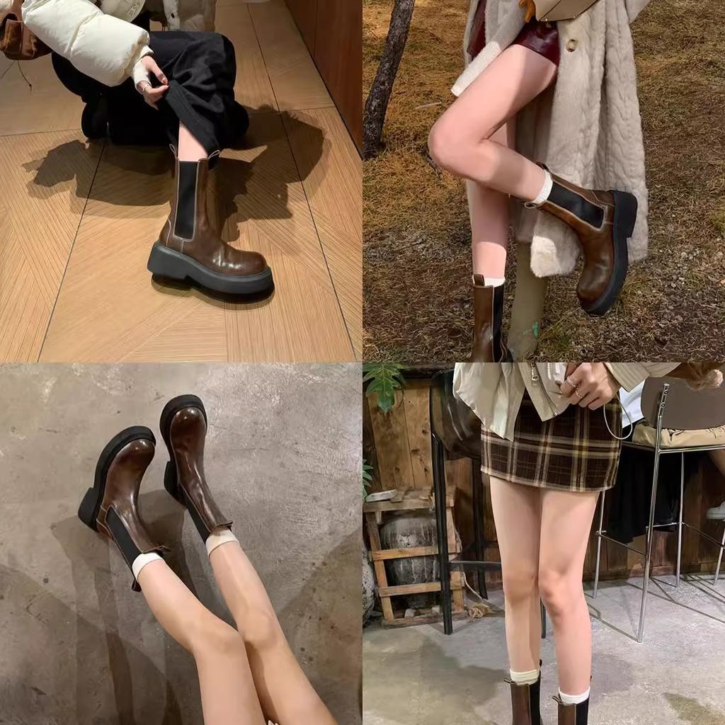 Найди второй волосок! Виноградная мать та же обувь сильная усадка лошадиная кожа эластичная лента толстая подошва толстый каблук короткие ботинки челси