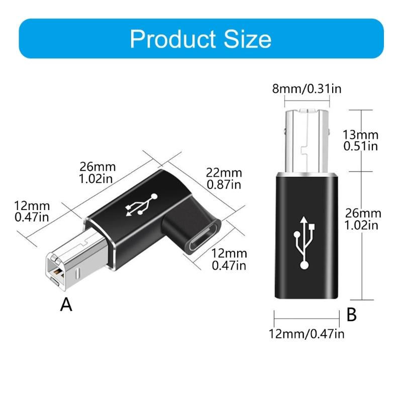 2 шт. Алюминиевый адаптер USB Type C (Female) на квадратный USB (Male) для электронных музыкальных инструментов и принтеров