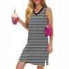 Женское повседневное модное сексуальное платье без рукавов с V-образным вырезом и разрезом по низу в полоску