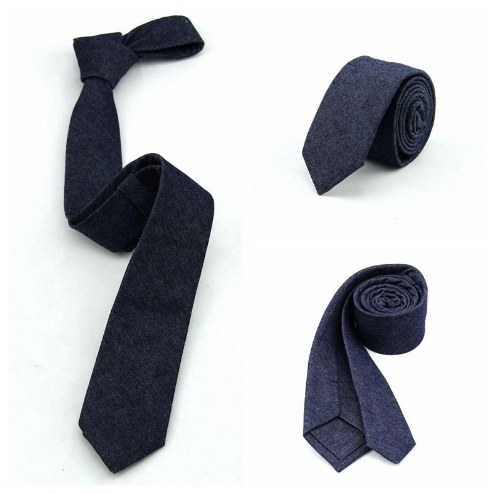Adjustable Jean Fabric Tie Narrow Retro Cravat Simple Denim Men Necktie Suit Accessories