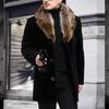 Мужское шерстяное пальто с воротником из искусственного меха, однотонное, однобортное, приталенного кроя, теплое, верхняя одежда, осенне-зимняя куртка-ветровка для повседневной носки