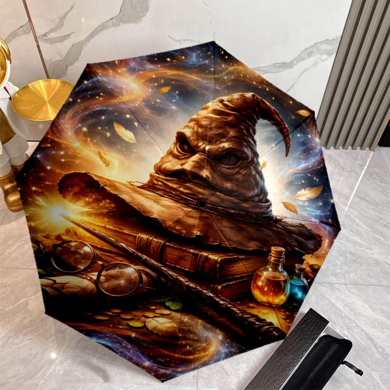 H-Hogwarts Umbrella with Automatic Open/Close & Self-8-Rib Heavy-Duty Umbrella, Compact Travel Umbrella Suitable for Outdoor