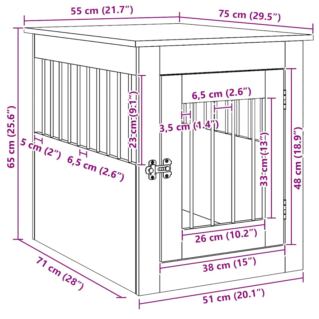 Dog Crate Furniture Black Oak 55 x 75 x 65 cm Engineered Wood