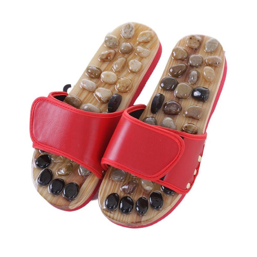Natural Pebbles Acupressure Massage Slippers Feet Care Rotating Massage Stone Sandals Anti-slip Adjustable Foot Massager Shoes