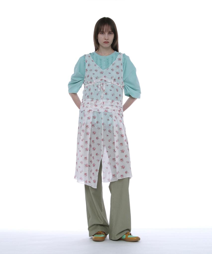 Partimento Woman Floral Pleated Sheer Midi Dress_White