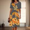 Women's Fashion Graceful Flower Print Summer Spring Short Sleeve O-Neck Casual Dresses
