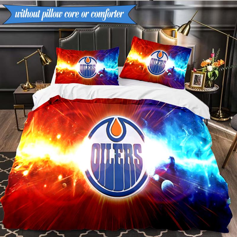 3PCS Edmonton Oilers Printed Bedding Set For Bedroom dormitory, Includes 1 Duvet Cover & 2 Pillowcases for All Seasons Home Decor Fan gifts