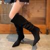 2024 Pleated Boots Wide Tube Women's Knee High Boots Women Sexy Fashion Pointed Toe Thin High Heels Female Long Boot