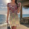 Женская мода изящный ретро принт лето весна короткий рукав О-образный вырез повседневные платья