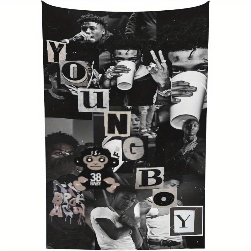 1pc YoungBoy Never Broke Again Collage Print Tapestry 2D Polyester Wall Hanging Hip Hop Rapper Decor Tapestry Gift for Rap Fa