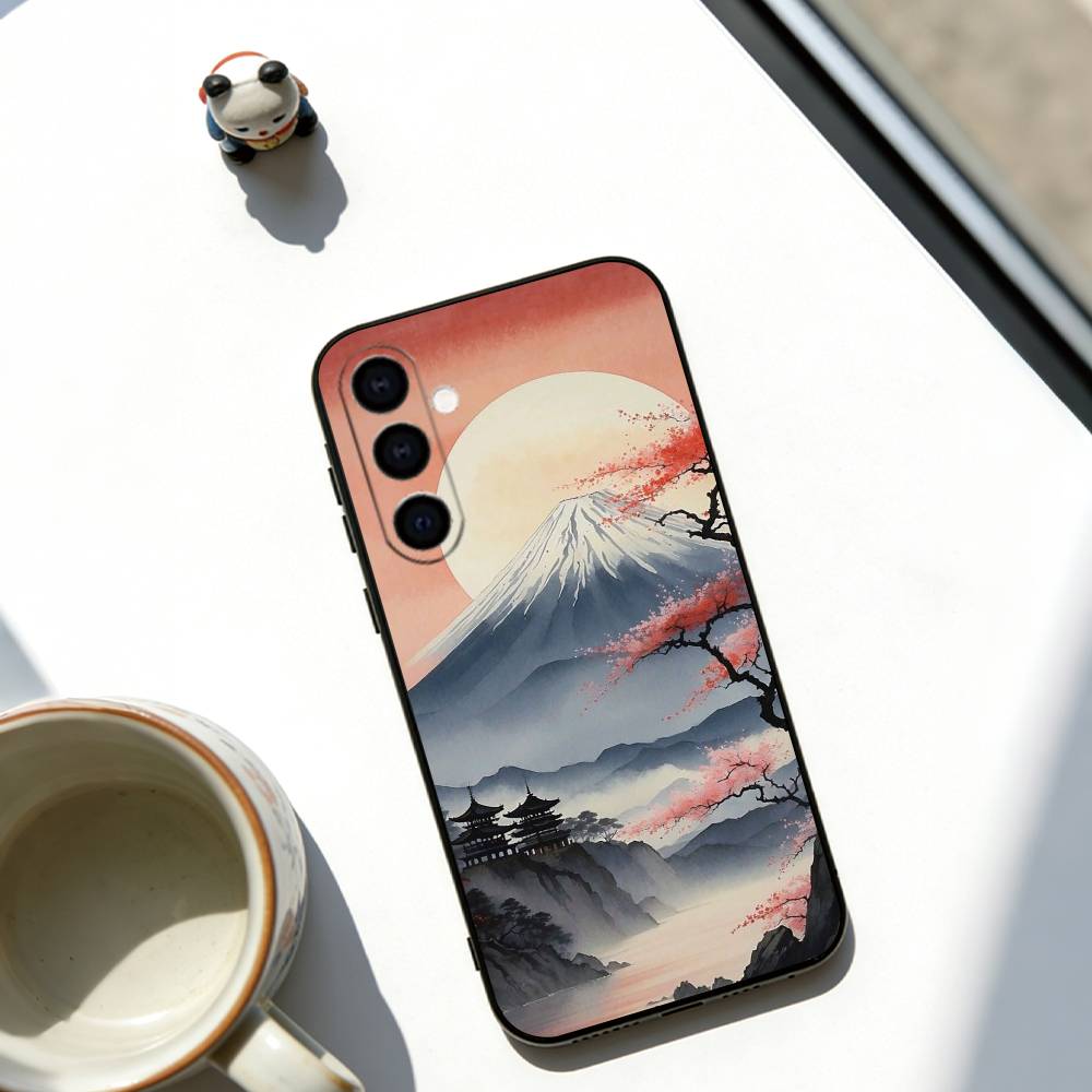 Япония Гора Фудзи Вишня Чехол для телефона для Samsung Galaxy A73, A72, A71, A70, A53, A52, A51, Другие Мягкий черный чехол