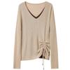 SanCai 2025 Autumn Fake Two-Piece V-Neck Knit Pullover