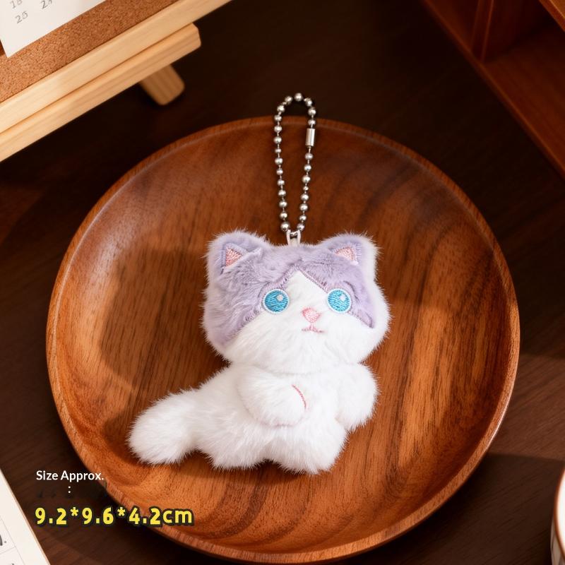 Soft Cartoon Plush Cat Keychain Fluffy Adorable Pendant Mini Backpack Purse Decor Ideal Birthday Gift for Girls