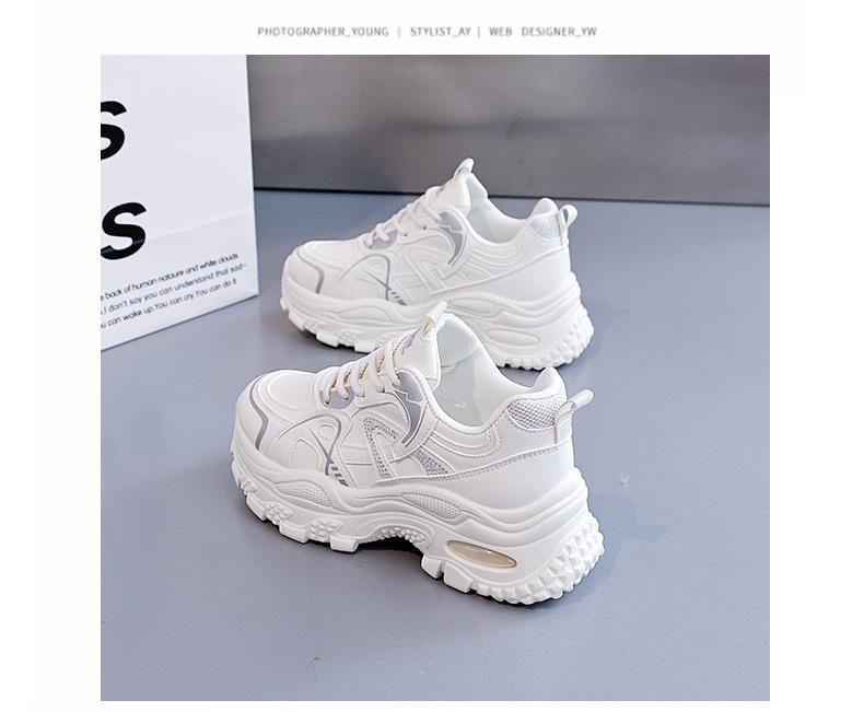New autumn leather lightweight casual anti slip sports shoes with thick sole and height increasing dad shoes