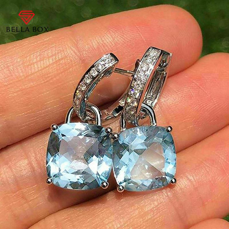 BELLA BOX Маленькие свежие светло-голубые висячие серьги с фианитом для женщин, современный дизайн, нежные женские аксессуары, трендовые ювелирные изделия для свадебной вечеринки