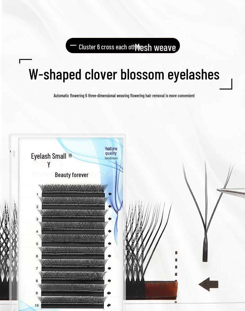 Натуральные, мягкие W-образные цветущие ресницы клевера состоят из пучка из 6 переплетенных между собой ресниц, что предотвращает распускание корней.