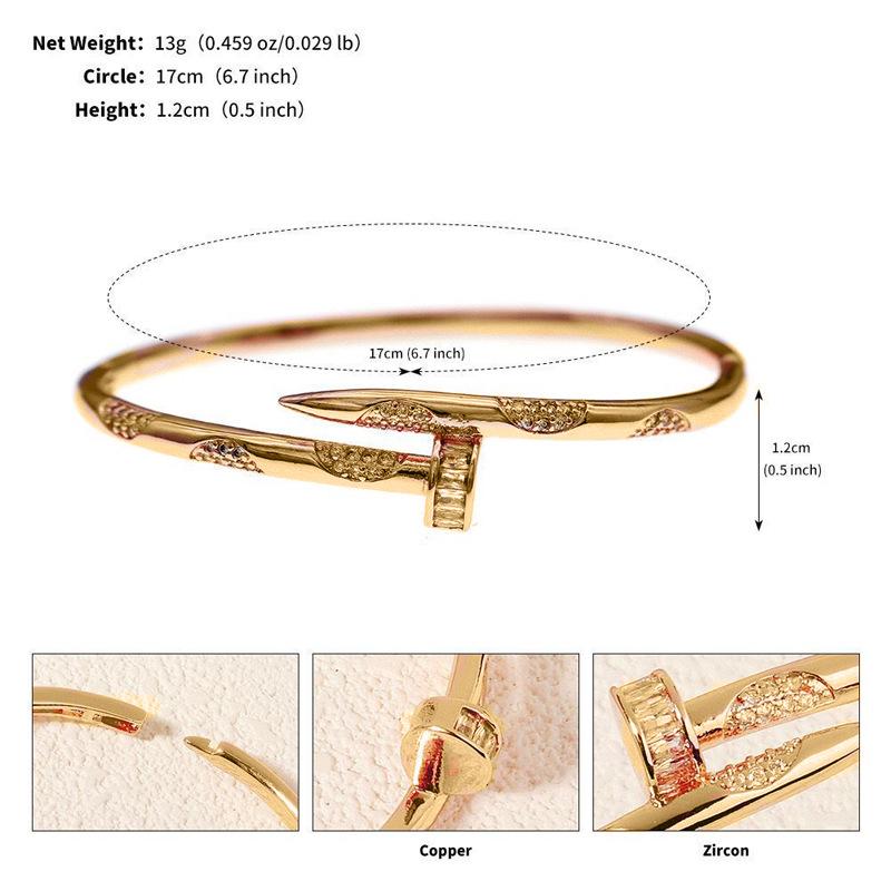 2026 Personalized Alloy Zircon Nail Bracelet European and American Light Luxury Niche Ins Style Design Opening