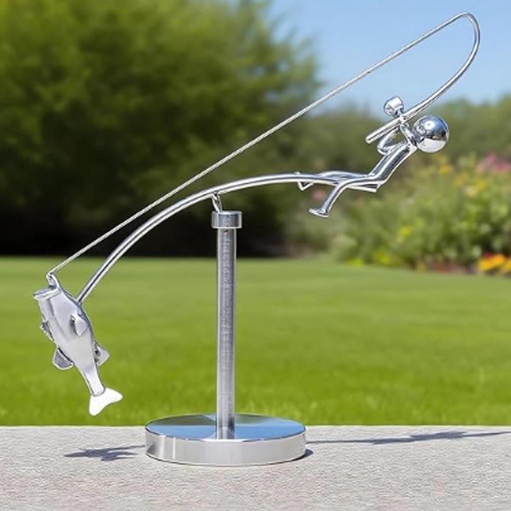 Fisherman Balancing Sculpture Modern Metal Fishing Statue for Decor Art Ornament