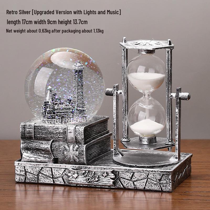 Хрустальный шар Эйфелева башня песочные часы - Светящийся подарок студенту, Полимерное настольное украшение