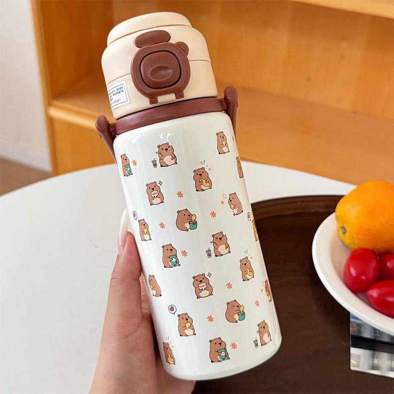 Pattern Letter Capybara Kids Portable Insulated Water Bottle For Home Travel And