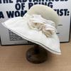 Summer French retro straw hat big brim sun hat women's double rose pearl sun protection bucket hat travel sun hat