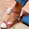 Fashion Women's Round Toe Low Heel Shoes 6cm Buckle with Bow Mixed Color Plus Size 34-43 Spring Date Shoes