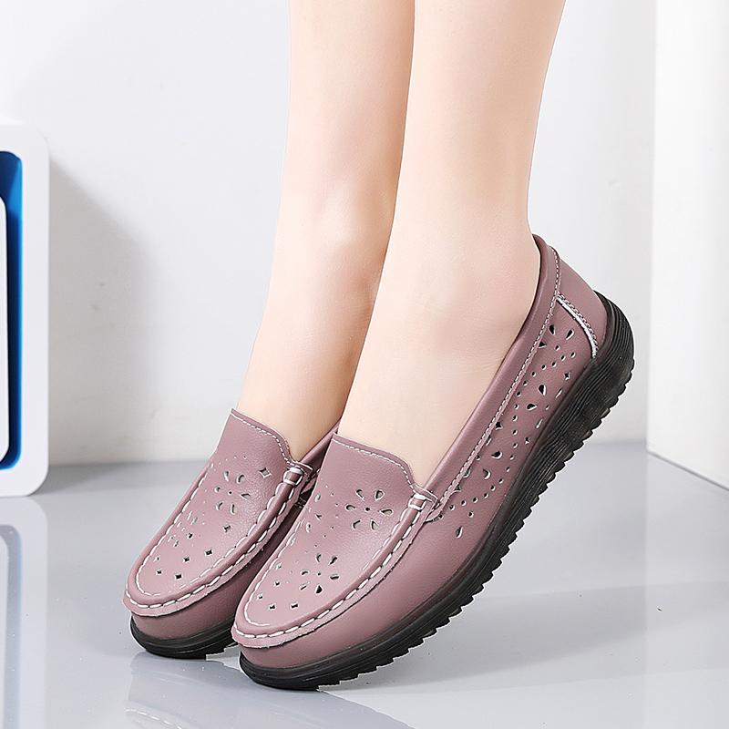 Women Moccasins Leather Driving Comfort Flats Casual Slip On White Nurse Walking Minimalist Summer Maternity Shoes