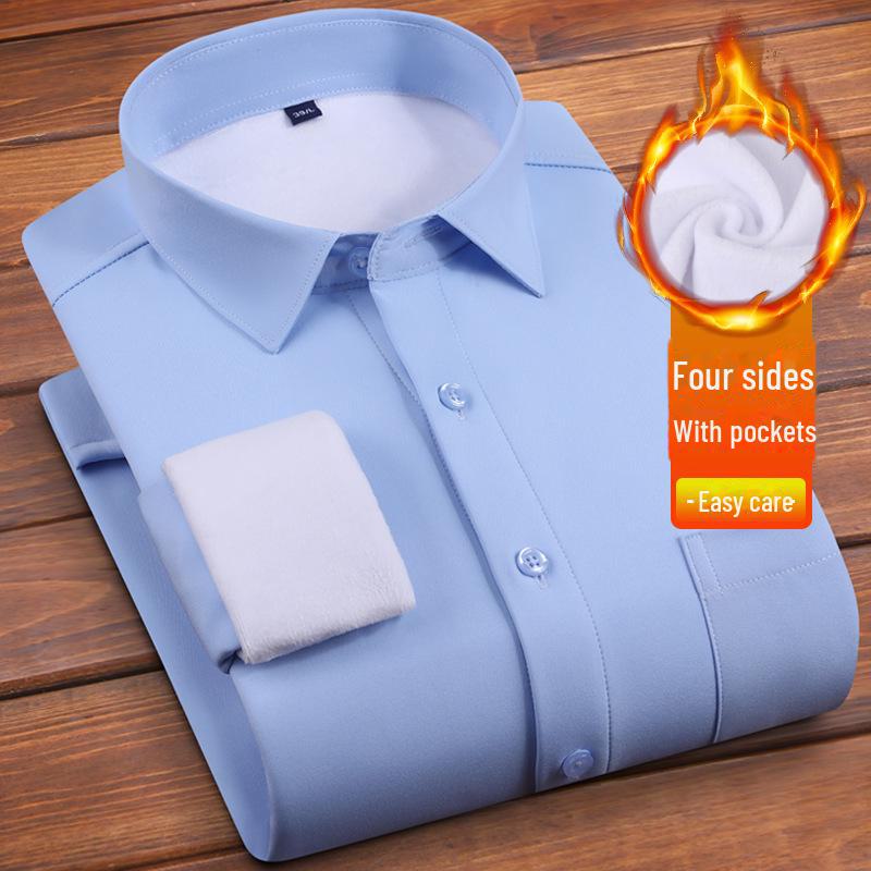 Зимняя мужская рубашка Plus Velvet Warm Stretch Business Casual - Белая