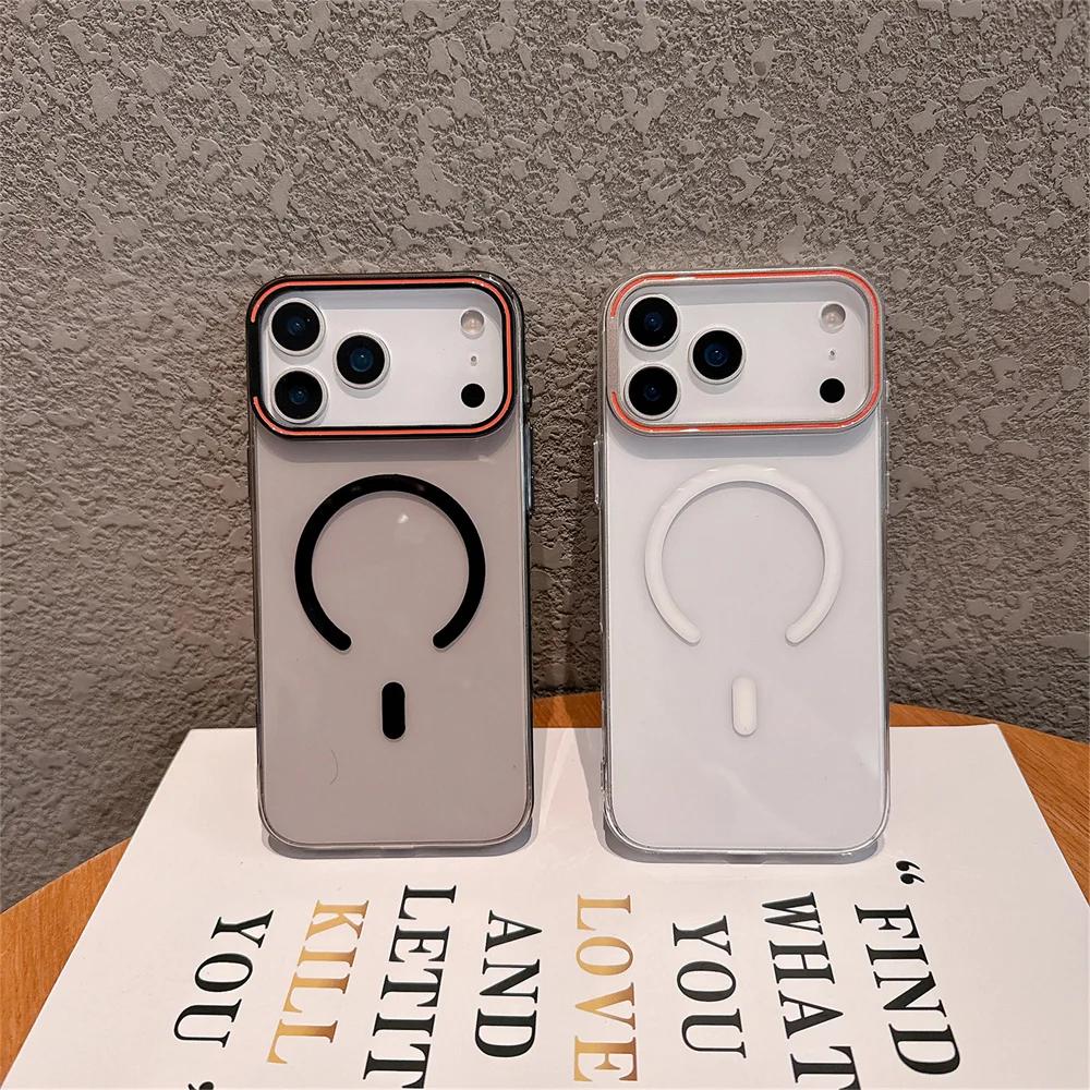 Прозрачный магнитный чехол для телефона Magsafe Apple IPhone 17 Air 16 15 14 Pro Max Задняя крышка с металлическим откидным держателем для камеры Тонкий