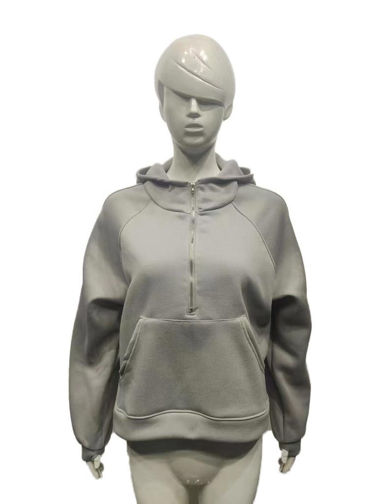 Autumn and Winter New Women's Sports Half Zipper Yoga Loose Short Hooded Sweatshirt