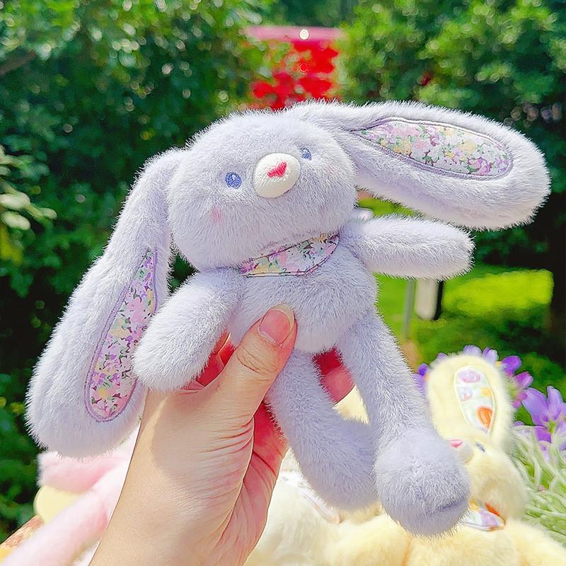 Rabbit Fluffy Plush Pendant Keychain With Flower Design For Accessories Backpack