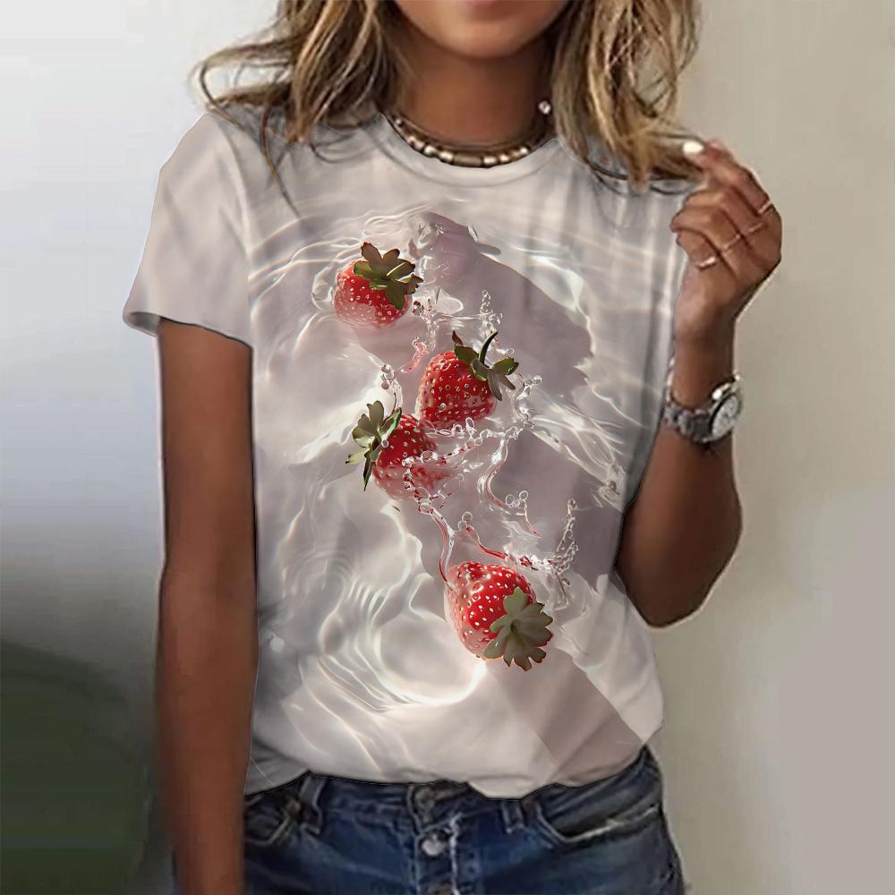 Футболка Summer Street Top Fashion с принтом фруктового узора, женская свободная футболка с круглым вырезом и коротким рукавом