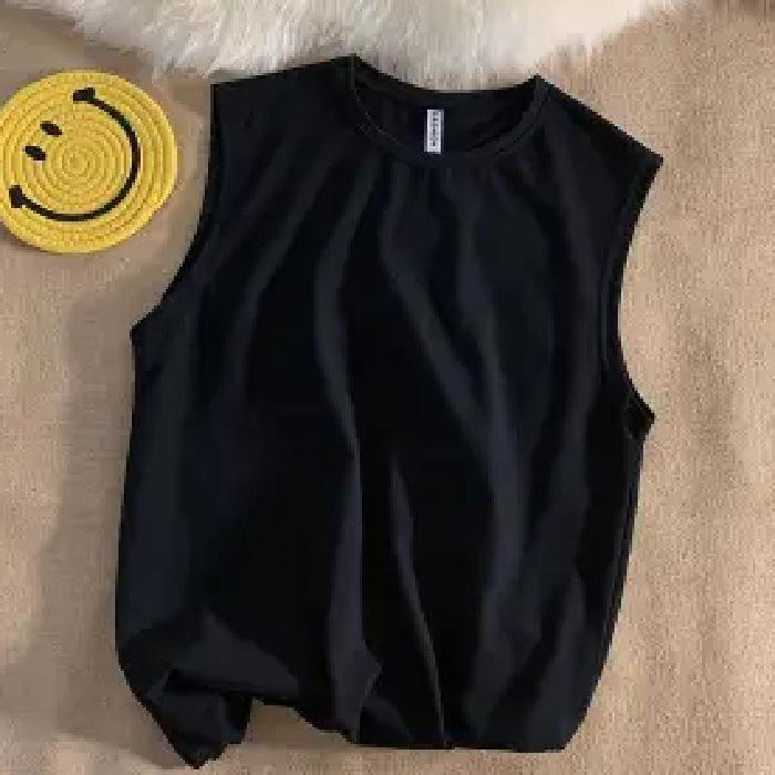 Мужская однотонная майка, повседневный жилет, майки, футболки без рукавов с круглым вырезом, летние пляжные топы