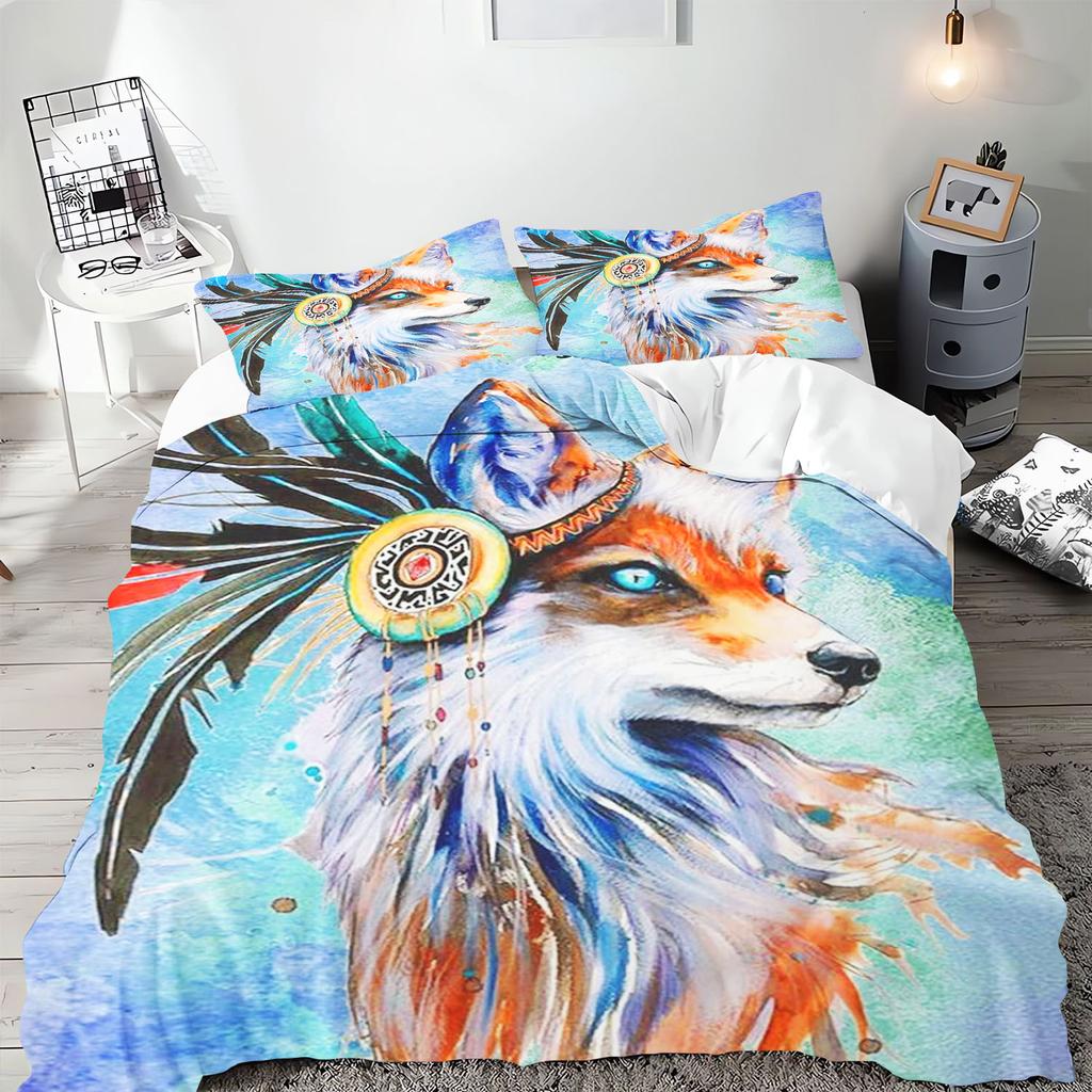 Аниме Мультфильм Животное Лиса Пододеяльник Постельное белье Наволочка С принтом Детский и Взрослый Набор Размер Квин Реактивная печать Одеяло