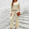 Women Fashion O-neck Solid Pullover Long-Sleeve Bandage Loose Pants Sweatsuits