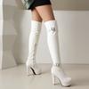 Women Platform Boots 2025 Long Heels Thigh High Boots Over the Knee Sung Fit Shoes Size 43 Black White Footwear