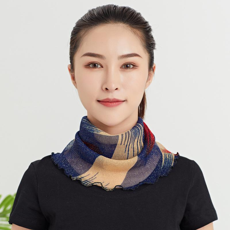 Женский шарф-повязка на голову для защиты лица, тонкий шелковый шарф, поддельный воротник, маска для лица, универсальный шарф для защиты шеи, ветрозащитный зимой