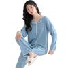 2 Pcs/Set Women Pajamas Suit with Chest Pads Long Sleeves Loose Solid