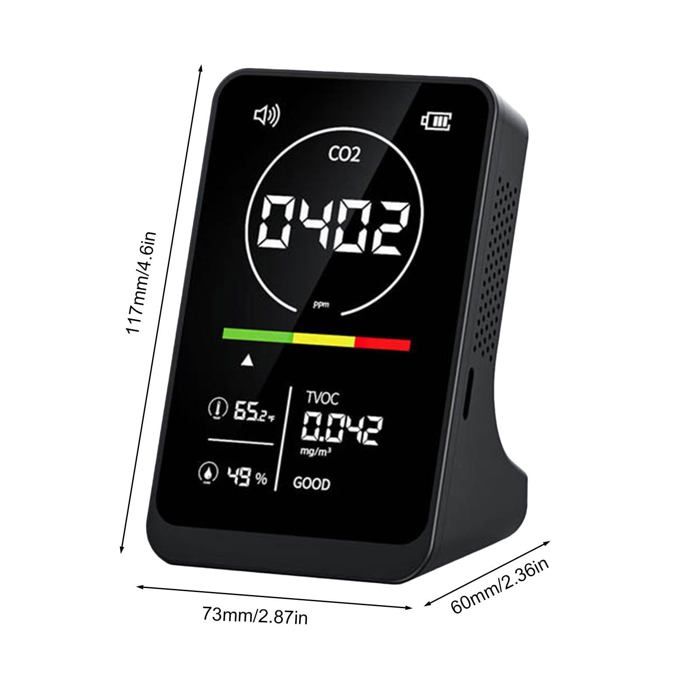AIMOONSA Détecteur CO2 4-en-1 portable – Moniteur intérieur Température, Humidité, COVT, écran TFT, batterie 2500 mAh
