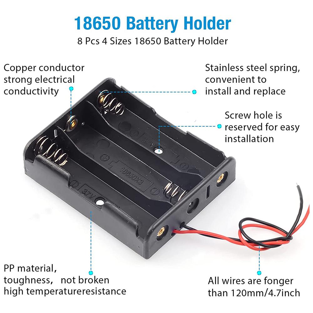 3pcs 18650 Battery Holder Box 1 Slot 3.7V Battery Storage Case 1/2/3/4 Cell Plastic Container with Connect Black Red Wires