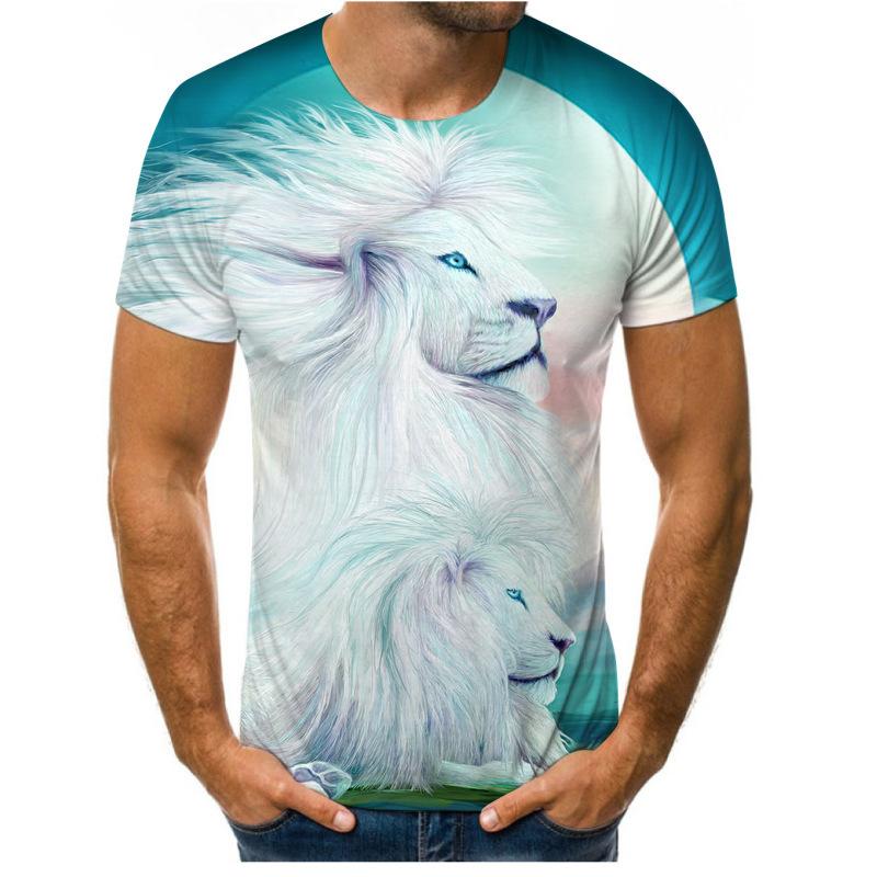 Summer Men's T-shirt 3D Print Tees Tiger Lion Loose Round Neck Short Sleeve Tops Men Clothing