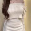 Sexy One Shoulder Long Sleeve Knitted Sweater for Women Autumn New Elegant Off Shoulder Lace-up Bow Pullover Sweaters Slim Fit Casual Knitwear 24810