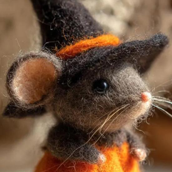Halloween Pumpkin Mouse Ornament with Witch Hat Handmade Wool Felt Decoration Birthday Parties Props Halloween Decoration